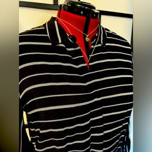 Black in White stripe shirt - with waist tie - size XXL
